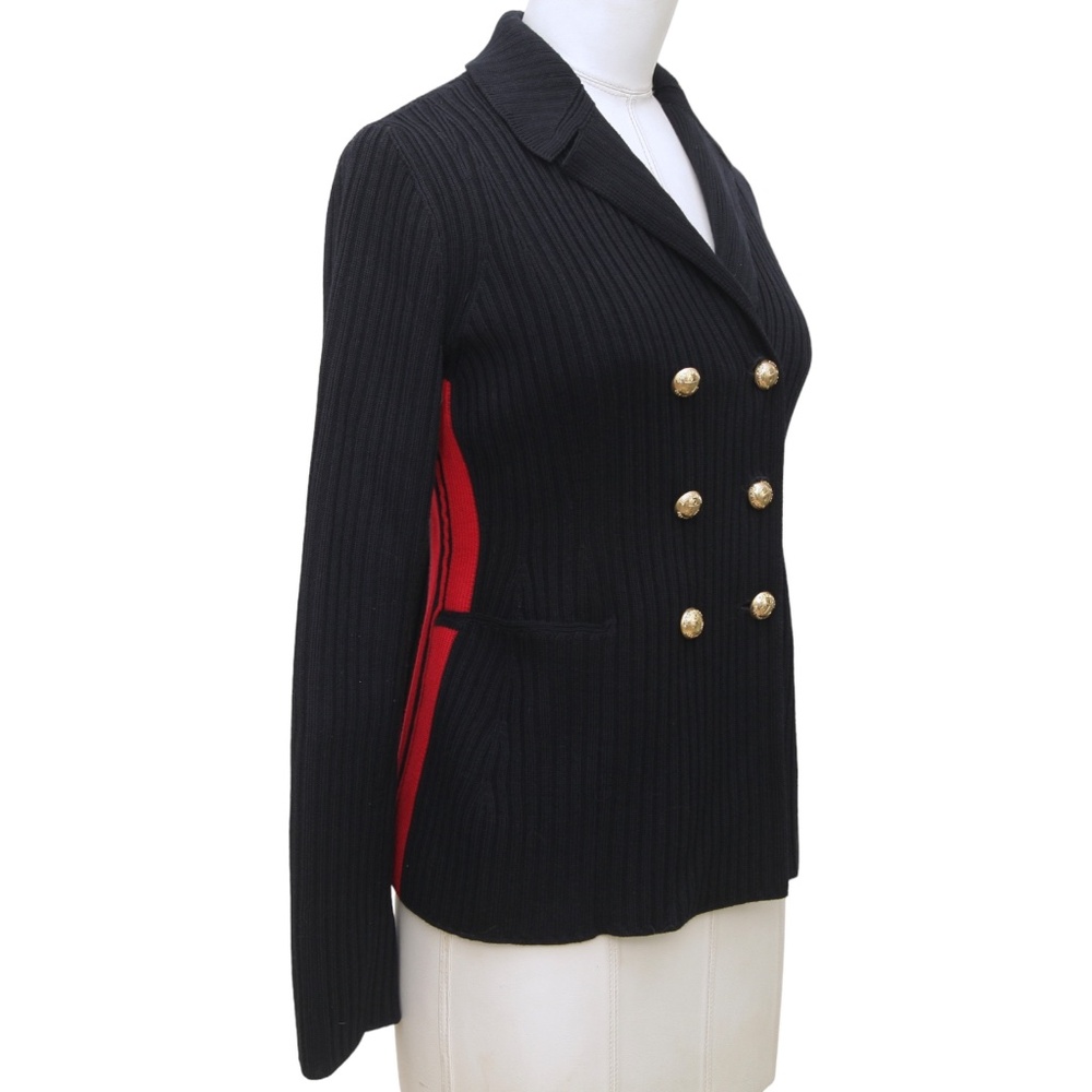 DIOR Knit Blazer Sweater BAR JACKET Navy Blue Red Stripe Double Breasted Gold 36